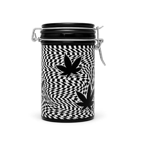 CHECKERBOARD LEAVES STORAGE JAR WITH CLAMPING LID | Ziggy's Miami