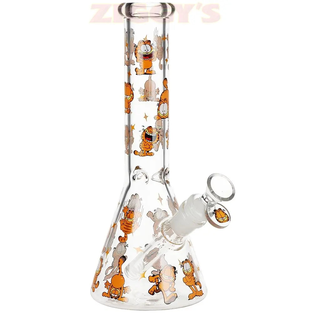 Stoned Garfield Beaker Glass Water Pipe - 10" / 14mm F Smoke Drop