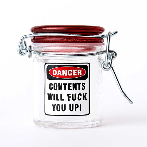 Airtight Glass Herb Jar - Novelty Warning Print — view 2 | Ziggy's Miami
