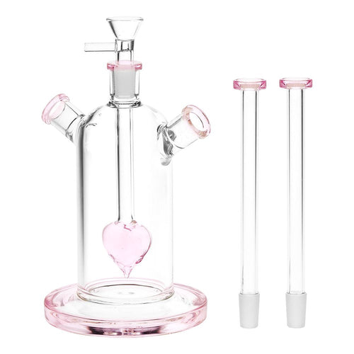 Date Night Heart Perc Dual Neck Glass Water Pipe - 7" / 14mm F — view 2 | Ziggy's Miami