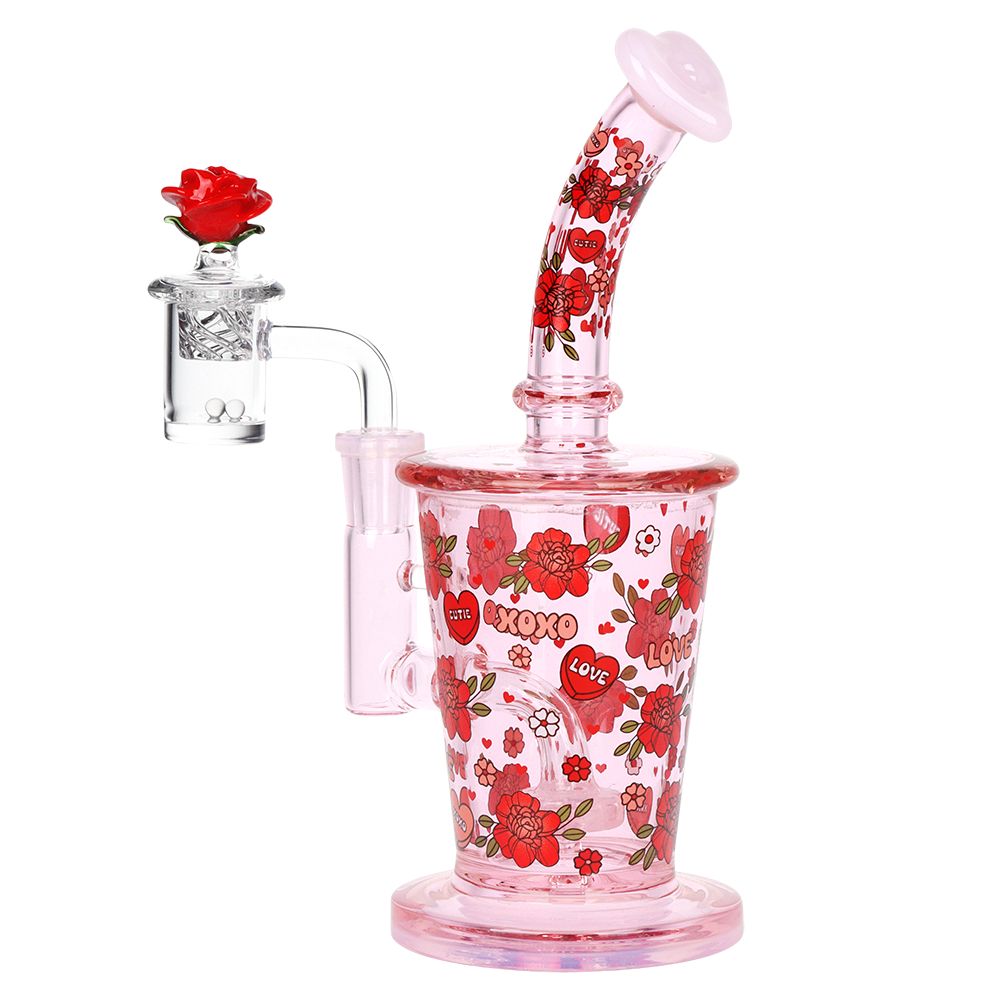 Pulsar Valentine's Rose Glass Dab Rig Set - 8.25" / 14mm F — view 2 | Ziggy's Miami