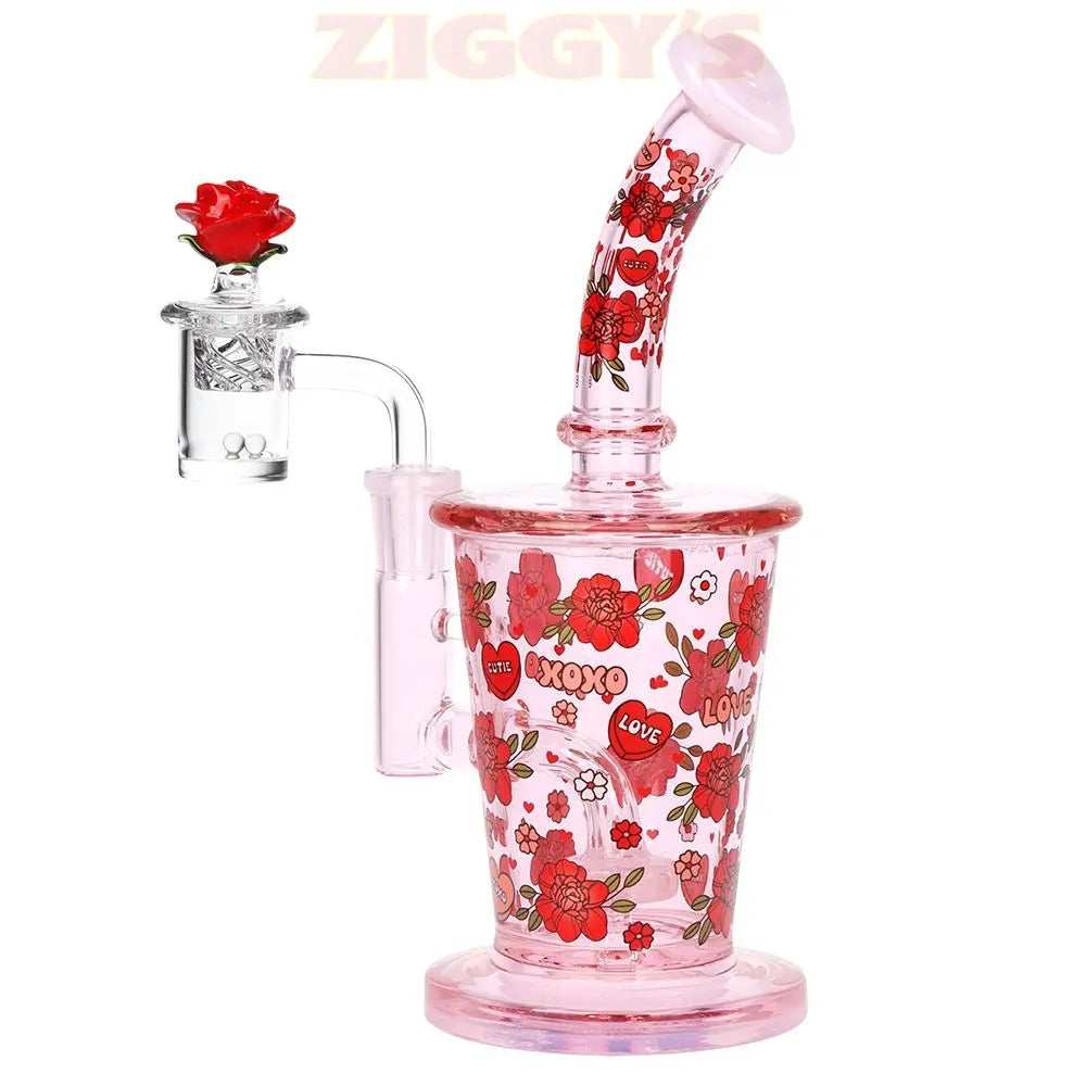Pulsar Valentine's Rose Glass Dab Rig Set - 8.25" / 14mm F Smoke Drop