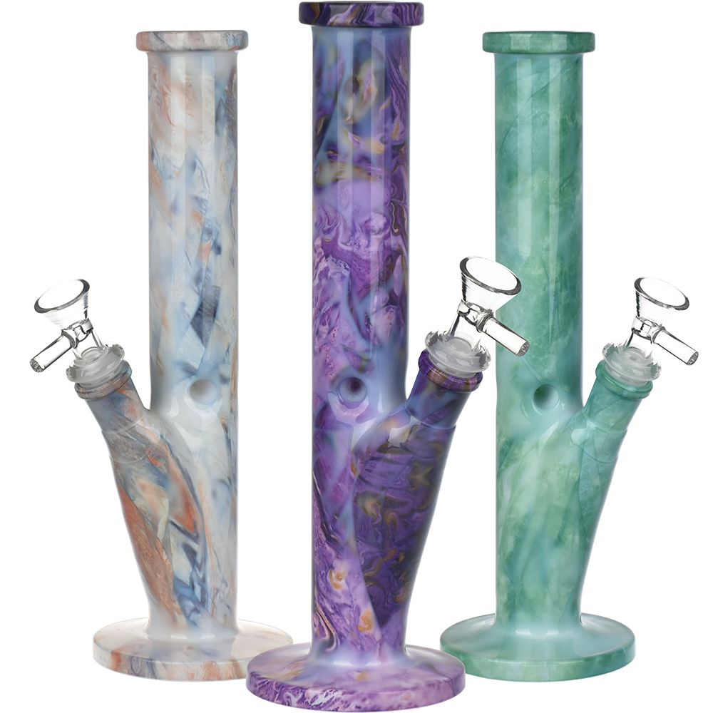 Marbled Straight Tube Glass Water Pipe - 10.75" / 14mm F / Colors Vary | Ziggy's Miami