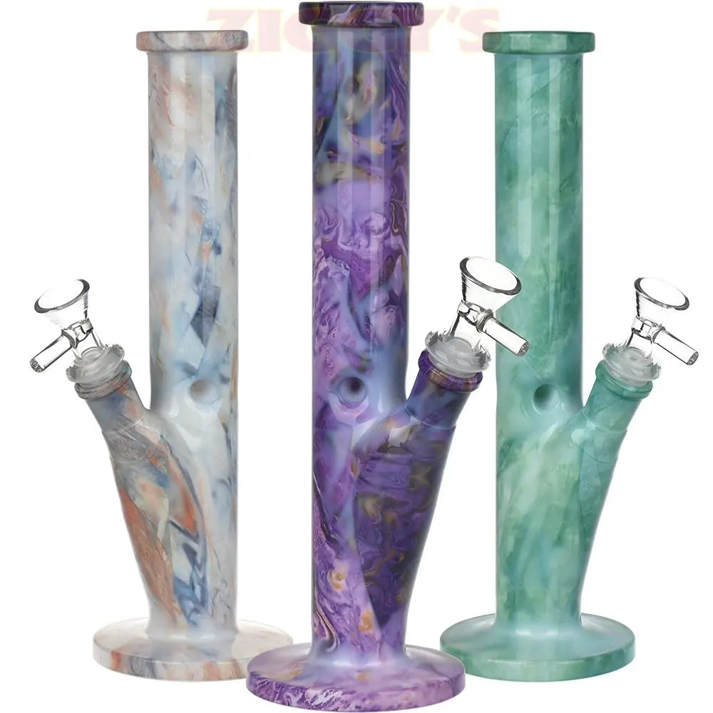 Marbled Straight Tube Glass Water Pipe - 10.75" / 14mm F / Colors Vary Smoke Drop
