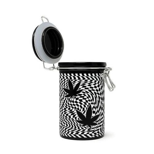CHECKERBOARD LEAVES STORAGE JAR WITH CLAMPING LID — view 2 | Ziggy's Miami