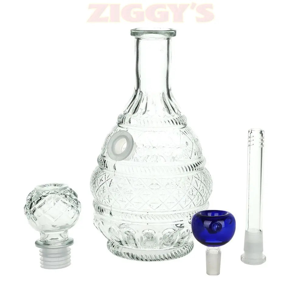 SeshGear Vintage Decanter Style Glass Water Pipe - 10.5"  / 14mm F / Round Lotus / Colors Vary Smoke Drop