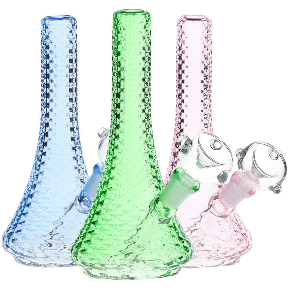 Sleek Art Deco Mini Glass Beaker Water Pipe - 5.5" / 10mm F / Colors Vary