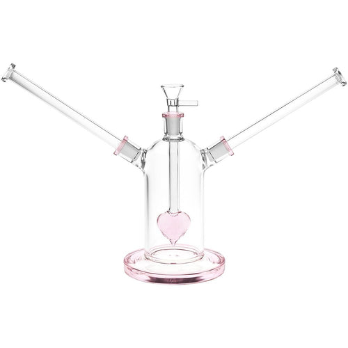 Date Night Heart Perc Dual Neck Glass Water Pipe - 7" / 14mm F | Ziggy's Miami