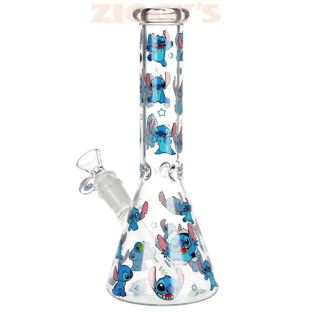Lelo and Stitch Beaker Glass Water Pipe - 10" / 14mm F Smoke Drop