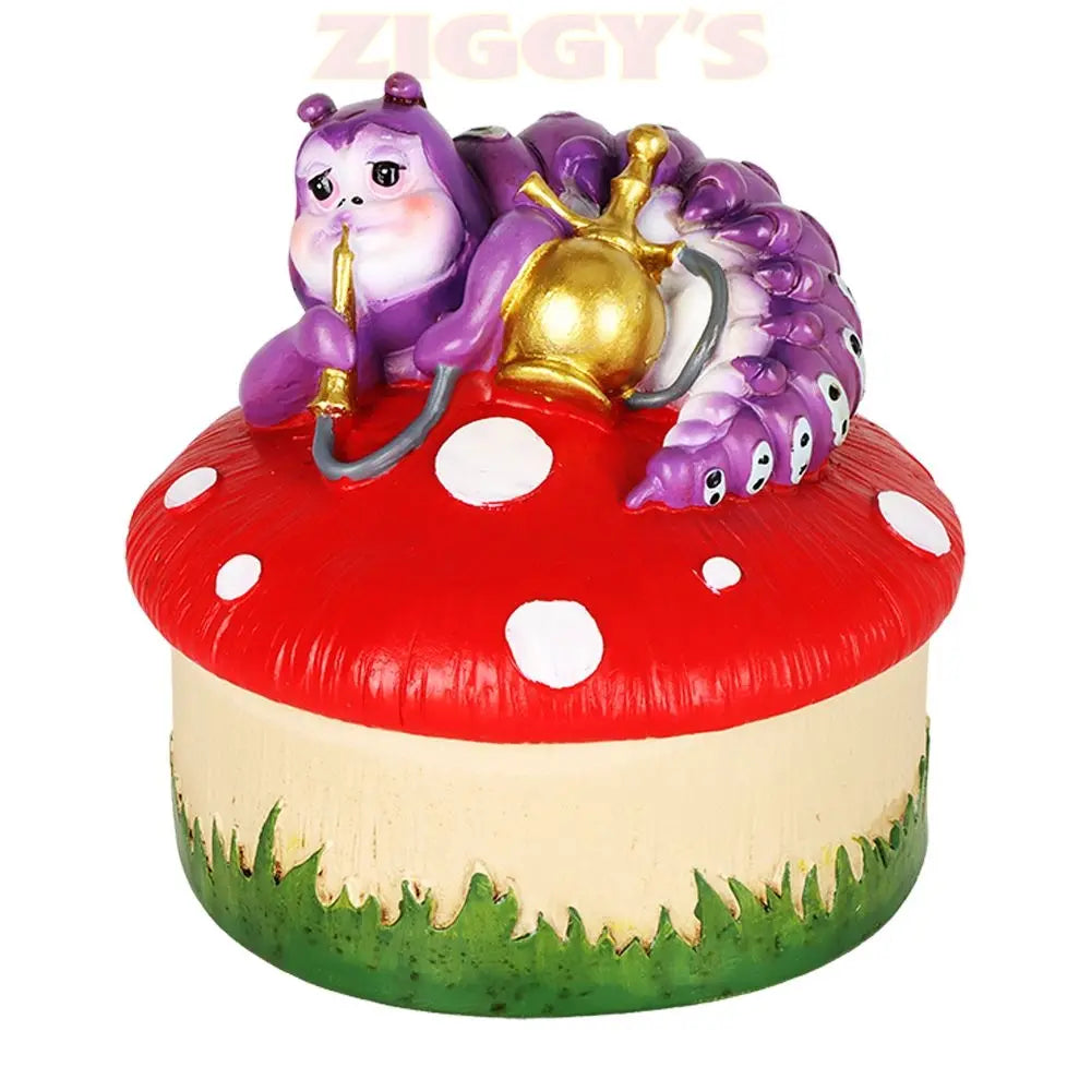 Caterpillar Mushroom Polyresin Trinket Box - 3.5" x 4.5" Smoke Drop
