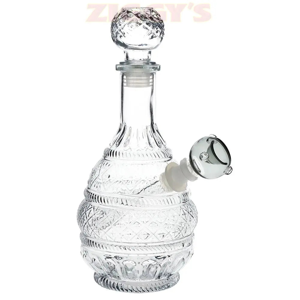 SeshGear Vintage Decanter Style Glass Water Pipe - 10.5"  / 14mm F / Round Lotus / Colors Vary Smoke Drop