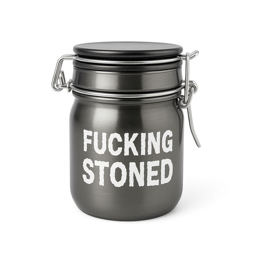 Airtight Glass Mini Herb Storage Jar - Novelty Print | Ziggy's Miami