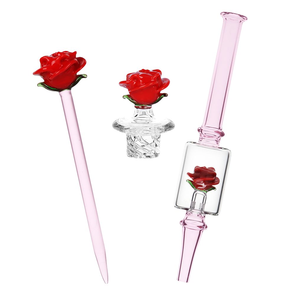 Pulsar Valentine's Rose Glass Dab Rig Set - 8.25" / 14mm F — view 6 | Ziggy's Miami