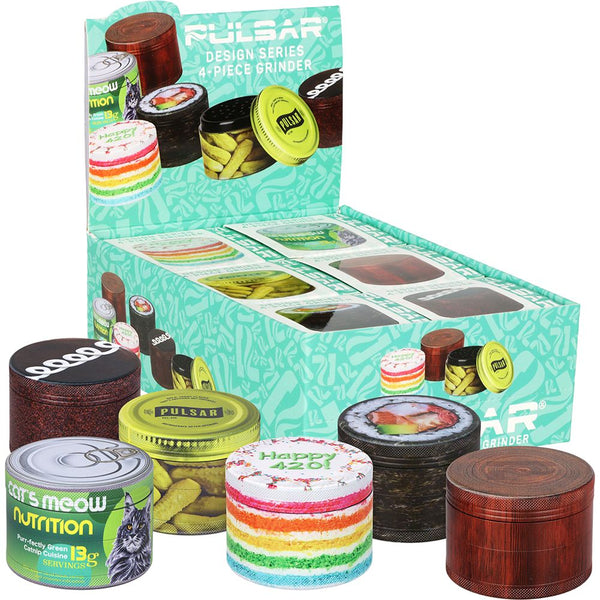 6ct Display - Pulsar Design Series Aluminum Grinder V3 - 4pc / 2.5" / Assorted Designs