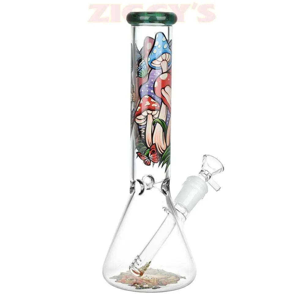Eye Of The Shroom Beaker Glass Water Pipe - 10" / 14mm F / Colors Vary Smoke Drop
