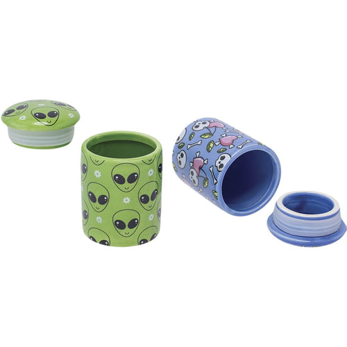 12CT DISPLAY - Fujima Ceramic Stash Jar & Lid - 2.75" / Assorted Designs — view 2 | Ziggy's Miami
