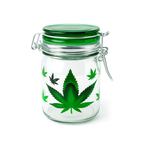 AIRTIGHT GLASS GREEN LEAF STORAGE CONTAINER | Ziggy's Miami