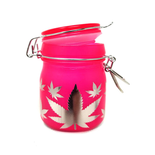 AIRTIGHT GLASS SILVER LEAVES STASH JAR WITH CLAMP LID — view 2 | Ziggy's Miami