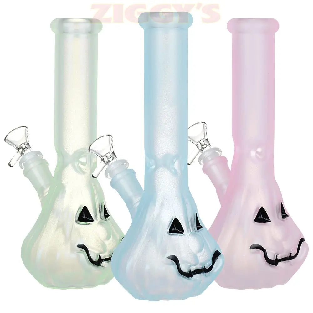 Glow In Dark Jack-O-Lantern Glass Bong - 9.25" / 14mm F Smoke Drop