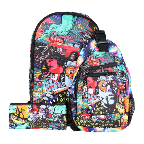 Colorful Designs Backpack & Zipper Pouch 3-Piece Set - 11"x17" — view 2 | Ziggy's Miami