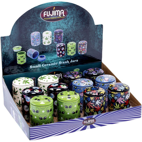 12CT DISPLAY - Fujima Ceramic Stash Jar & Lid - 2.75" / Assorted Designs | Ziggy's Miami