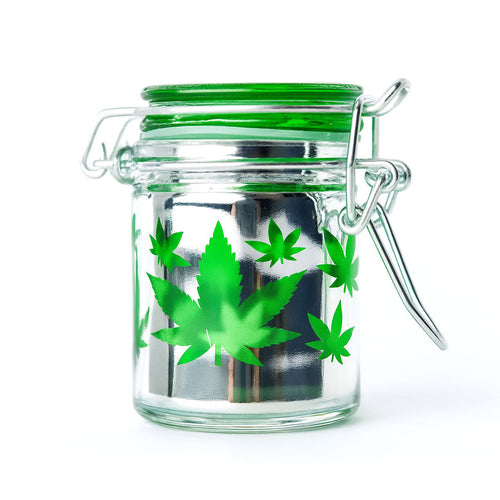 AIRTIGHT GLASS GREEN LEAF STORAGE CONTAINER — view 2 | Ziggy's Miami