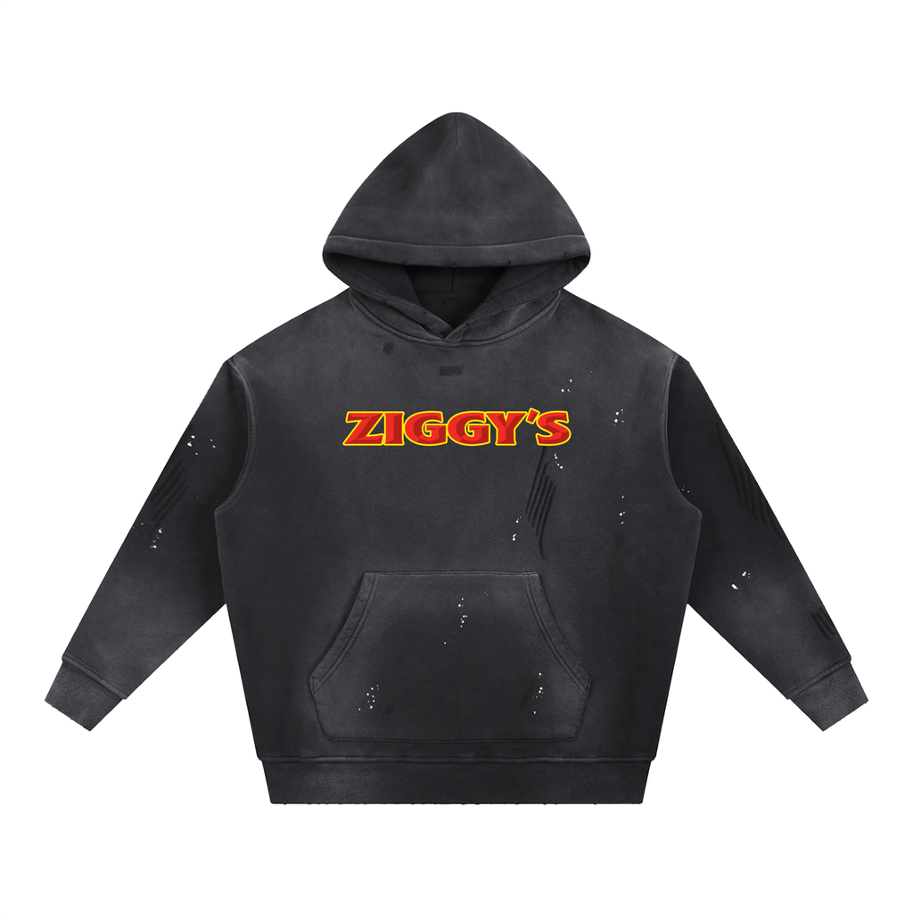 Vintage Washed Frayed Fleece Hoodie