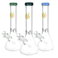 Gold Hemp Leaf Glass Beaker Water Pipe | 14mm F | Colors Vary