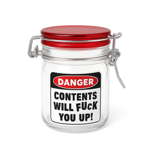 Airtight Glass Herb Jar - Novelty Warning Print | Ziggy's Miami