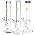 Gold Hemp Leaf Straight Tube Water Pipe - 12" / 14mm F