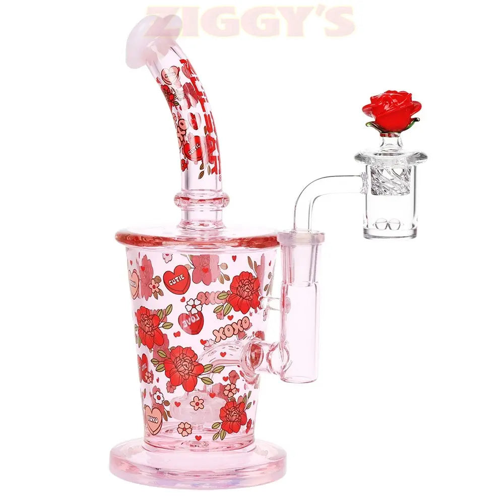 Pulsar Valentine's Rose Glass Dab Rig Set - 8.25" / 14mm F Smoke Drop