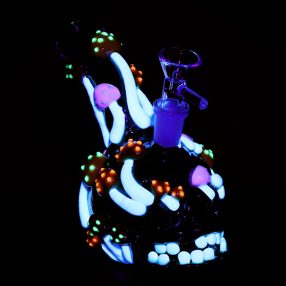 Skull Full Of Shrooms Glass Water Pipe - 5.25" / 14mm F