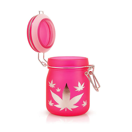 AIRTIGHT GLASS SILVER LEAVES STASH JAR WITH CLAMP LID | Ziggy's Miami