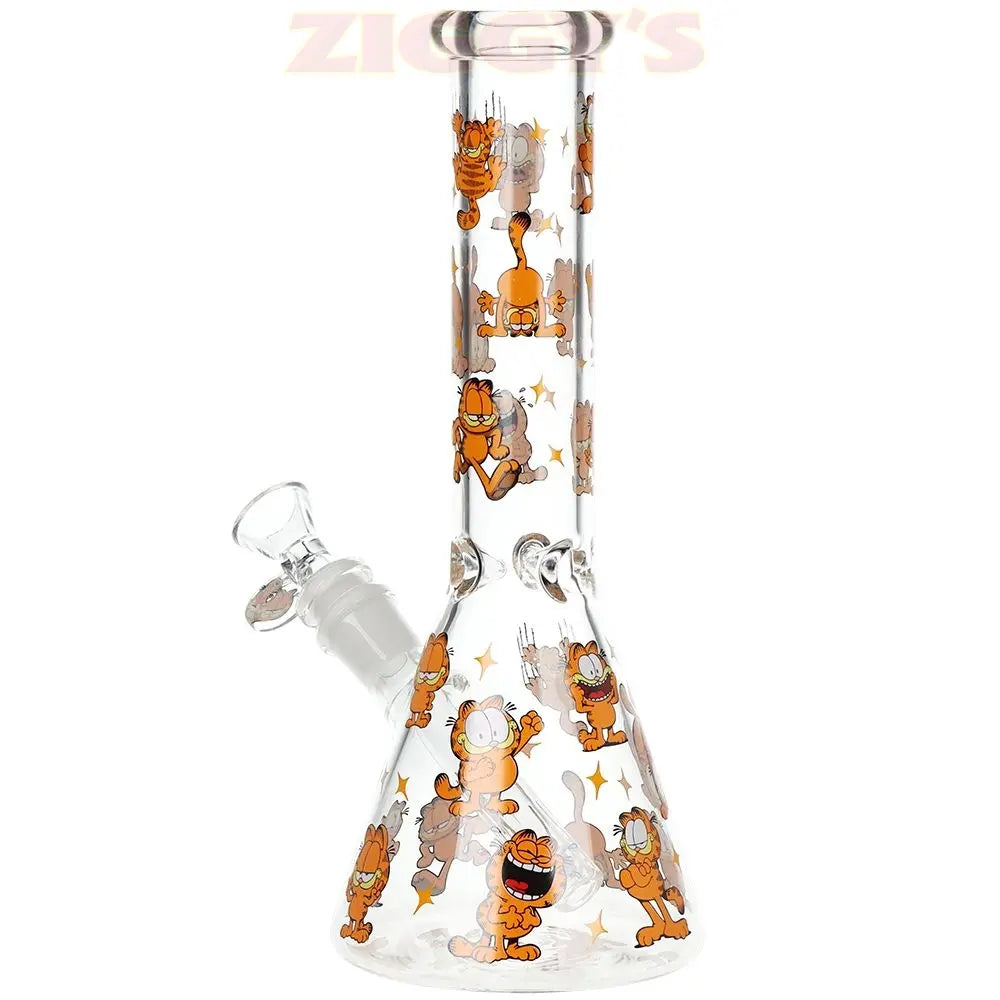 Stoned Garfield Beaker Glass Water Pipe - 10" / 14mm F Smoke Drop