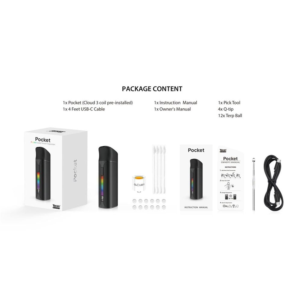 Yocan Black Pocket Concentrate Vaporizer + 5CT Cloud 3 Chamber - 1400mah / Assorted Colors