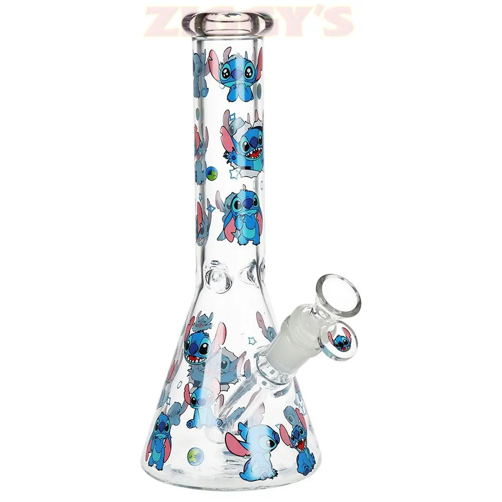 Lelo and Stitch Beaker Glass Water Pipe - 10" / 14mm F Smoke Drop