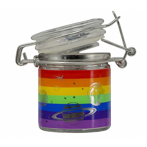 AIRTIGHT GLASS RAINBOW GALAXY STORAGE JAR WITH CLAMPING LID — view 2 | Ziggy's Miami