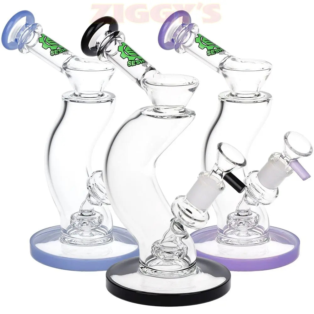 SeshGear Hip Check Curved Glass Water Pipe | 7.75" | 14mm F Smoke Drop