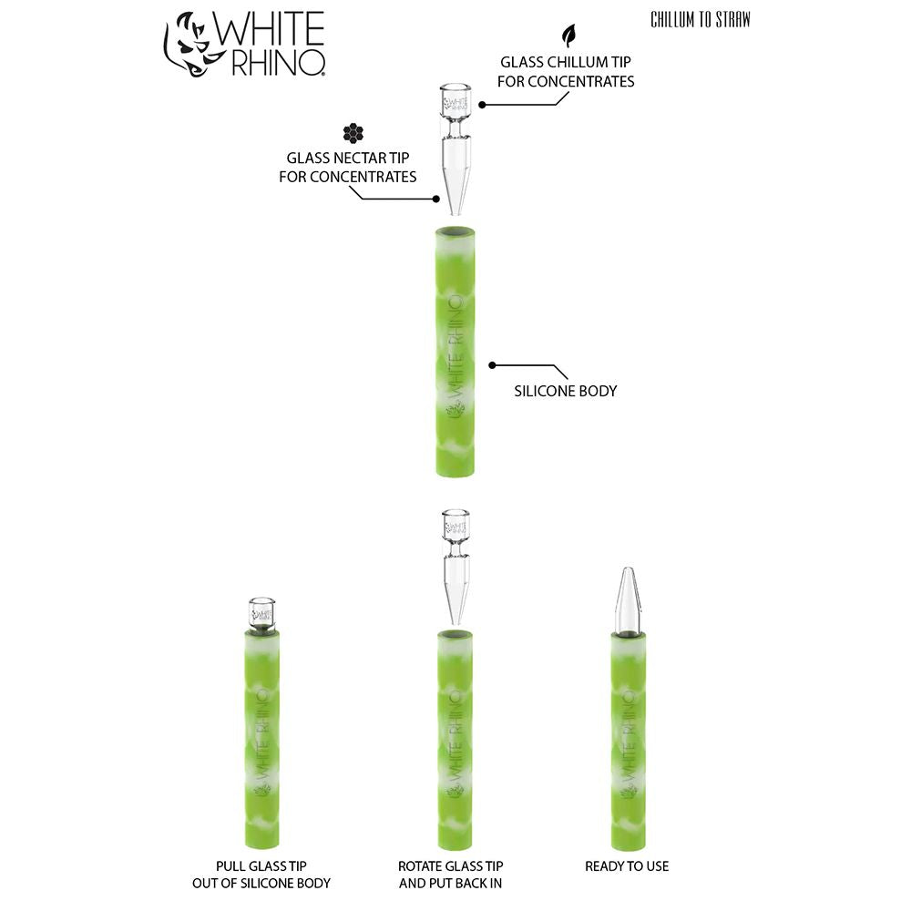 White Rhino Quartz Chillum to Straw - 5" / Glow in the Dark 25ct — view 2 | Ziggy's Miami