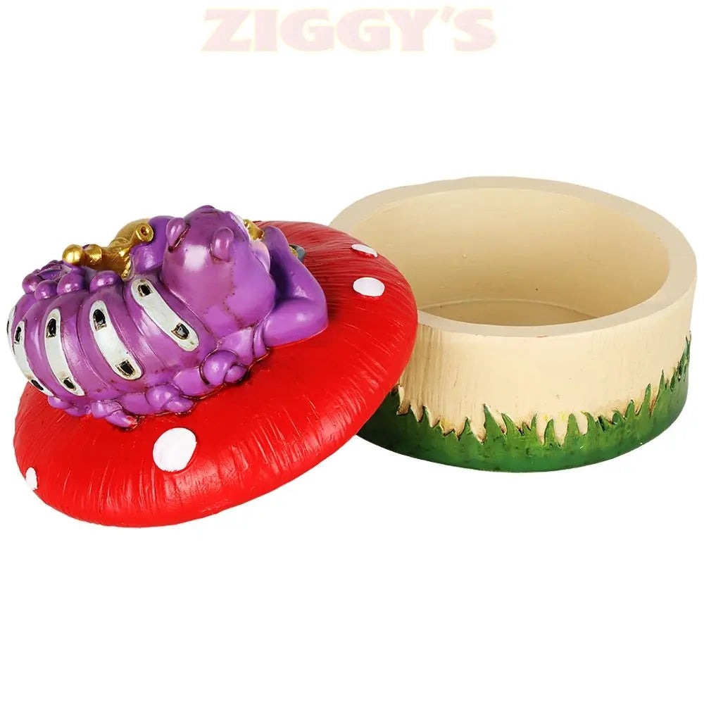 Caterpillar Mushroom Polyresin Trinket Box - 3.5" x 4.5" Smoke Drop