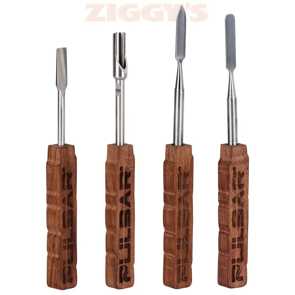 4CT BUNDLE - Pulsar Wooden Dab Tool w/ Stainless Steel Tip - 5"-5.8" / Assorted Styles Smoke Drop